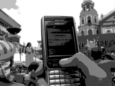 Cellular phones are deemed important among Philippine women’s groups and social movements. It is the most accessible and effective tool in organising mobilisations such as this one during the International Day of Women in downtown Manila in 2008. (Isis Photo Bank)